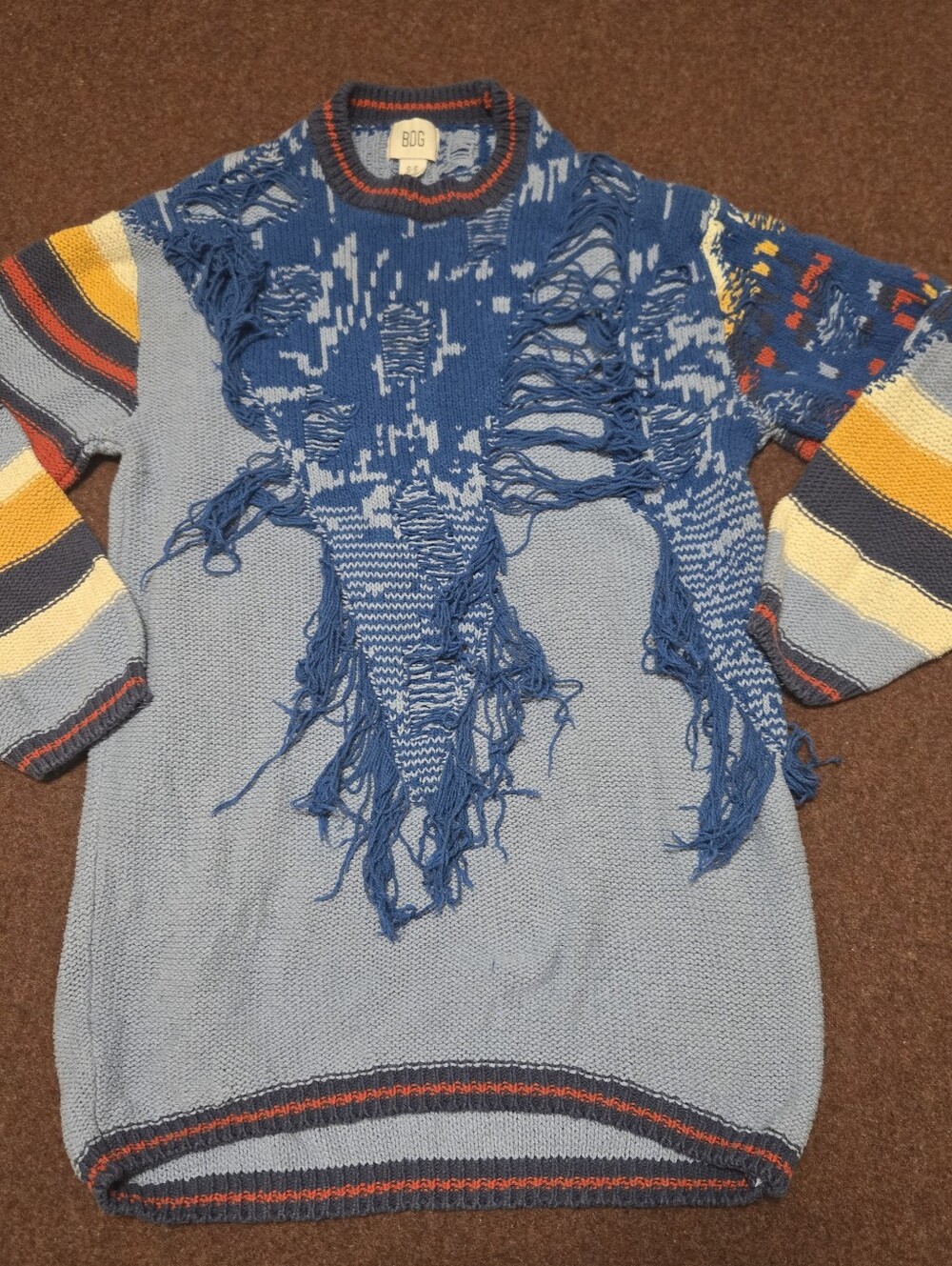 Urban Outfitters BDG Marlon Spliced Sweater Distressed Fringe Deadstock Small